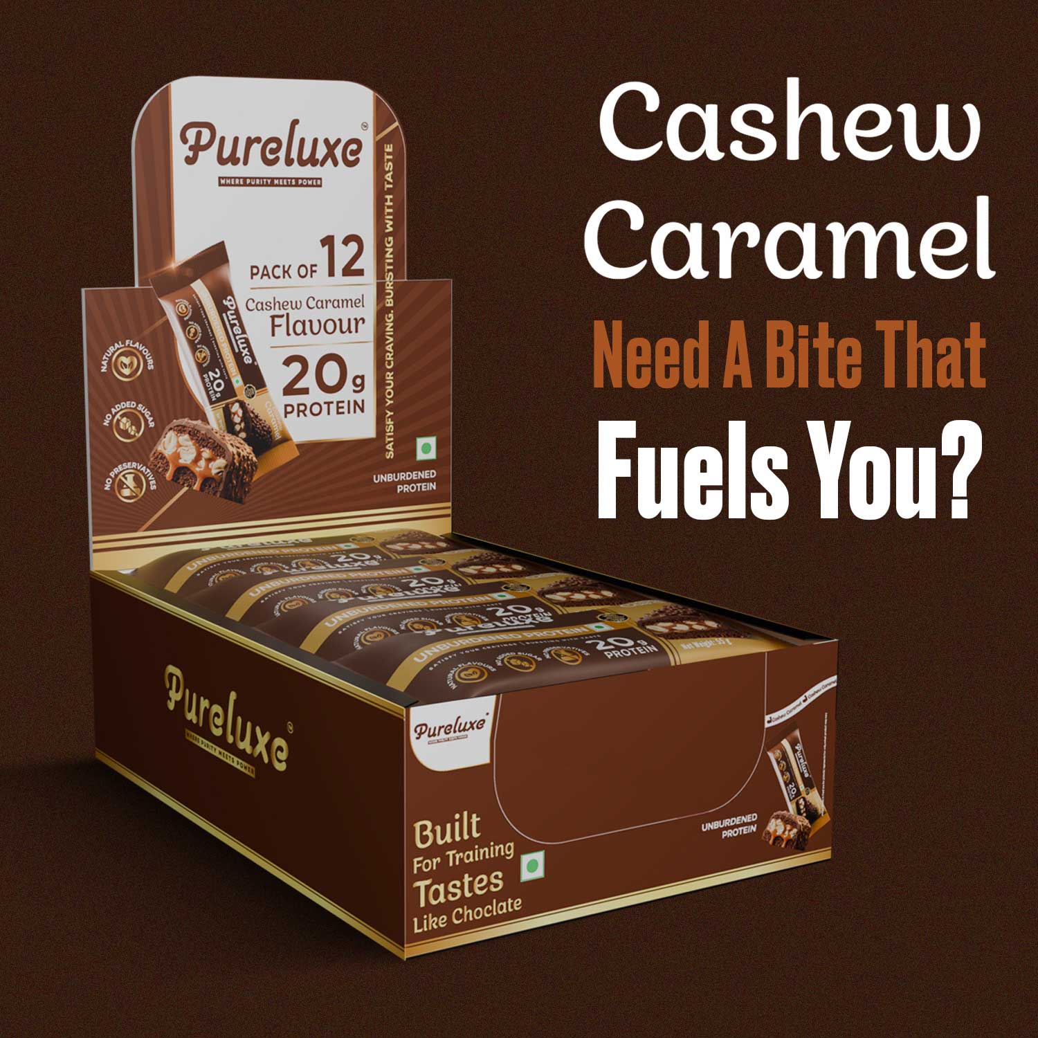 Caramel & Cashew Protein Bar – Pack of 12