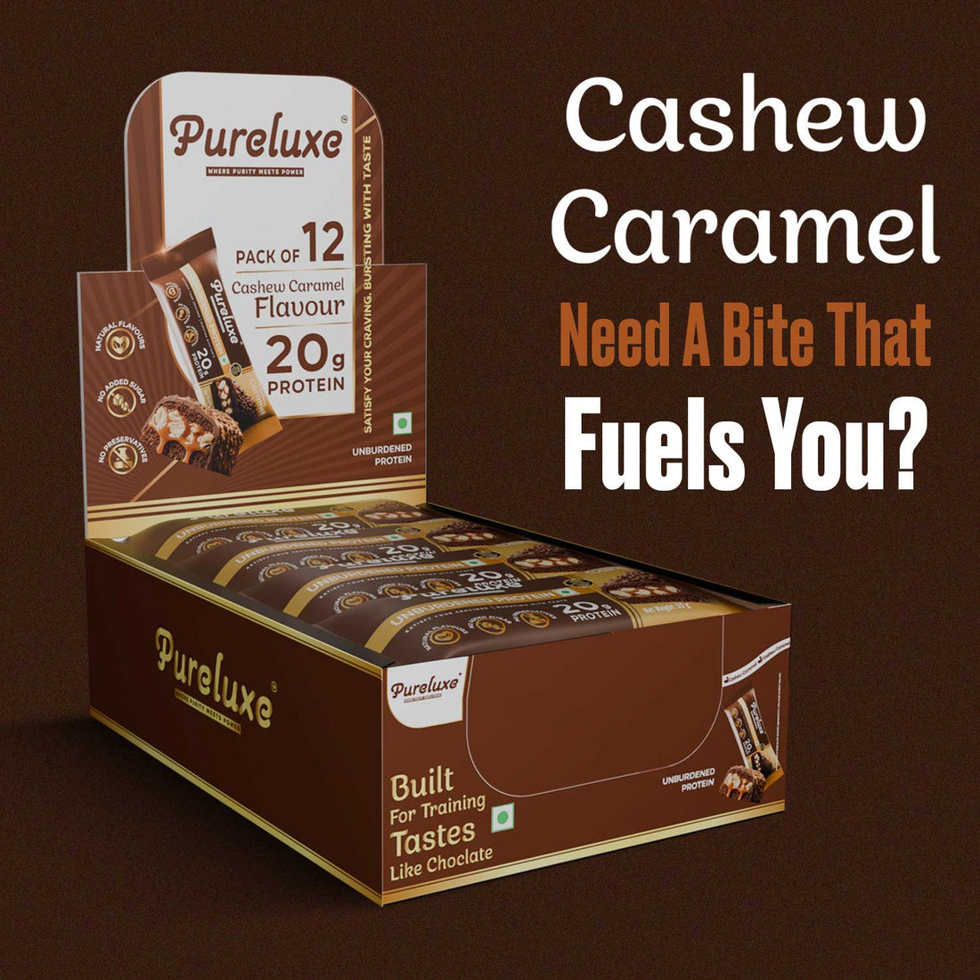 Caramel & Cashew Protein Bar – Pack of 12