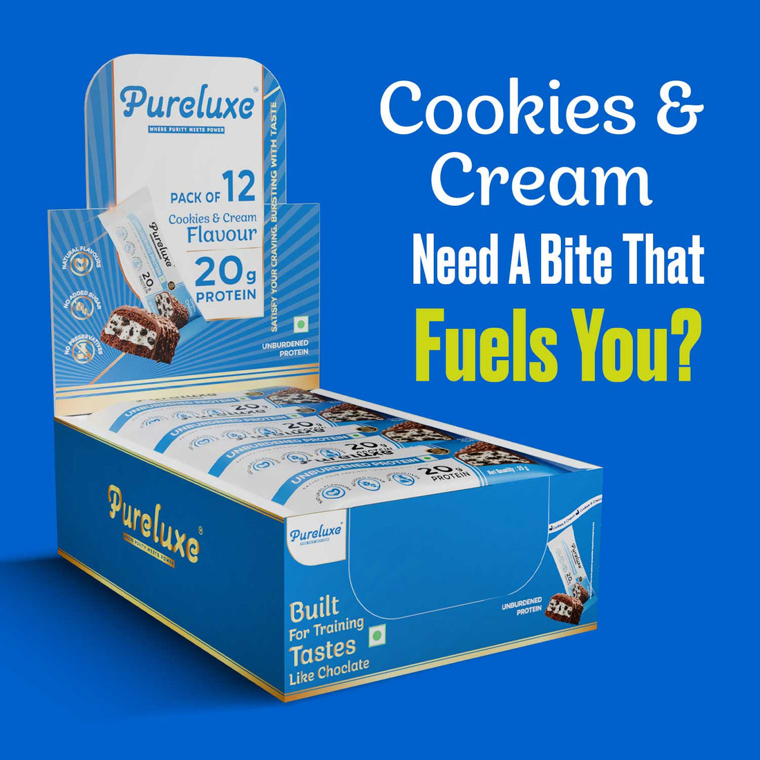 Cookies & Cream Protein Bar – Pack of 12